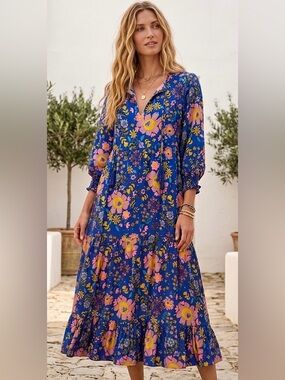 NATURAL LIFE Purple Floral Print Dress with Pink & Yellow Blooms
